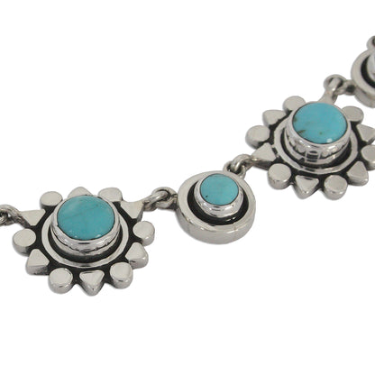 Aztec Star Handmade Floral Sterling Silver Natural Turquoise Necklace