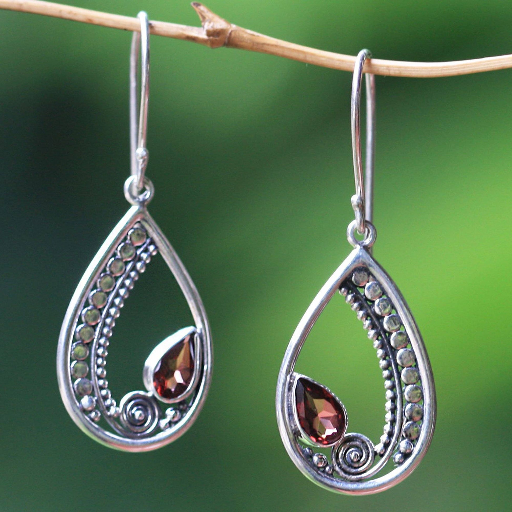 NOVICA - Garnet & Sterling Silver Dangle Earrings