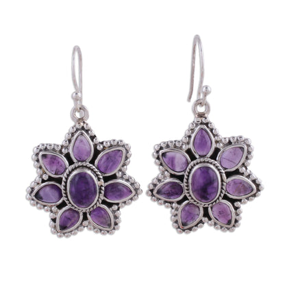 Purple Blossom Unique Floral Sterling Silver and Amethyst Dangle Earrings