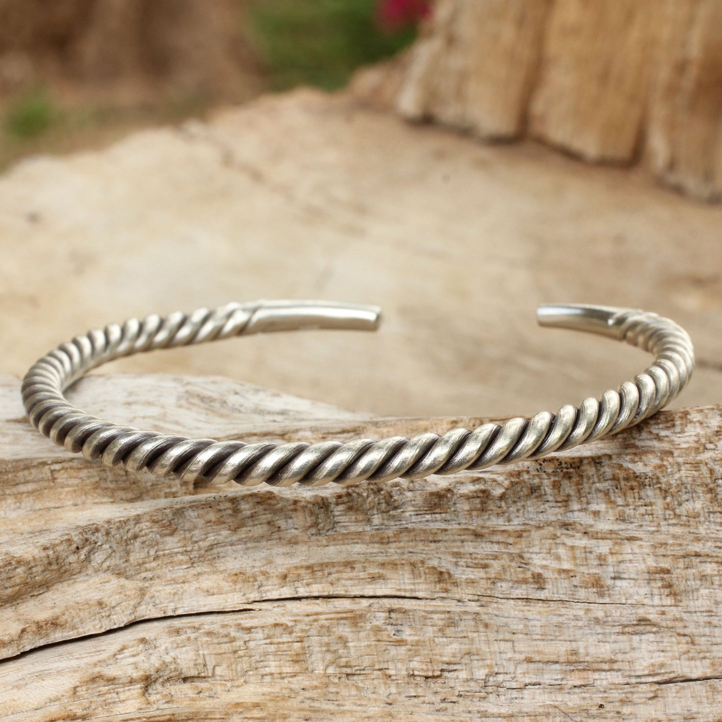 Thai Swirl Silver Men's Twist Cuff Bracelet