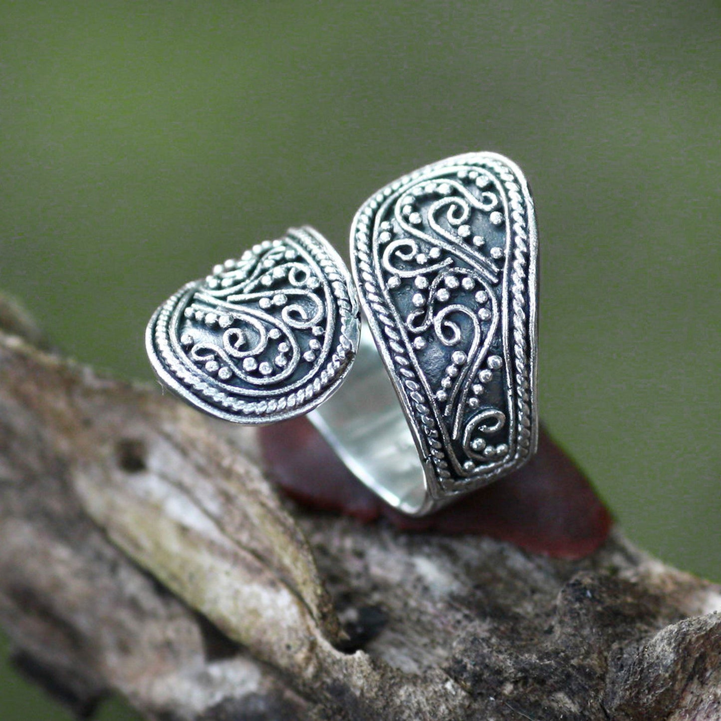 NOVICA - Floral Paisley Silver Wrap Ring