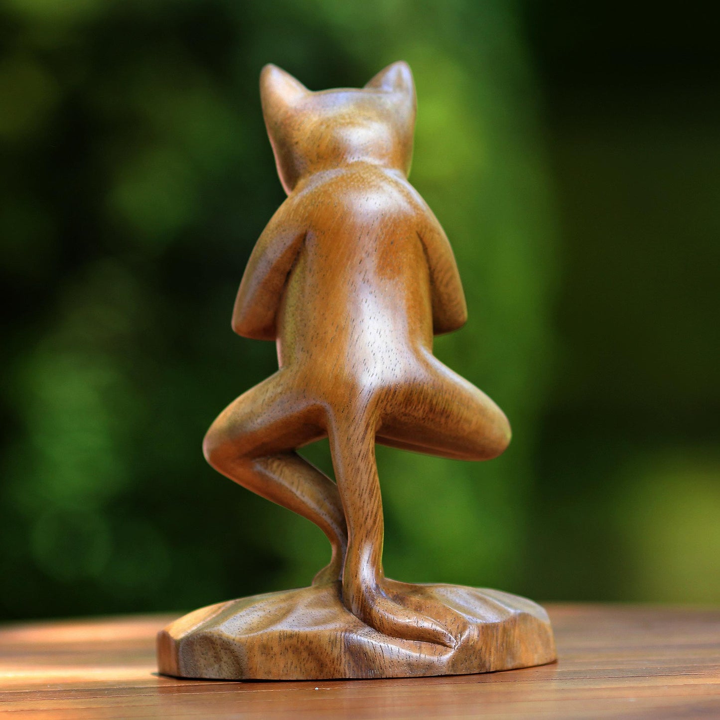 Vrkasana Yoga Kitty Wood Sculpture