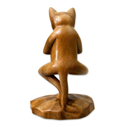 Vrkasana Yoga Kitty Wood Sculpture