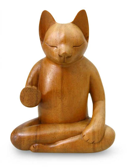 Blessing Cat Wood Sculpture