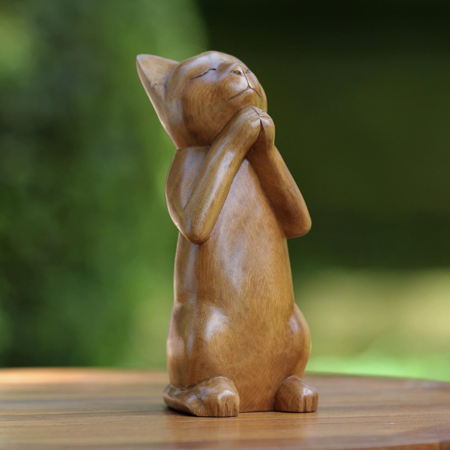 Wishing Cat Suar Wood Sculpture