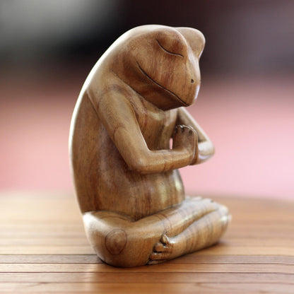 Asana Pose Yoga Frog Carved Wood Sculpture