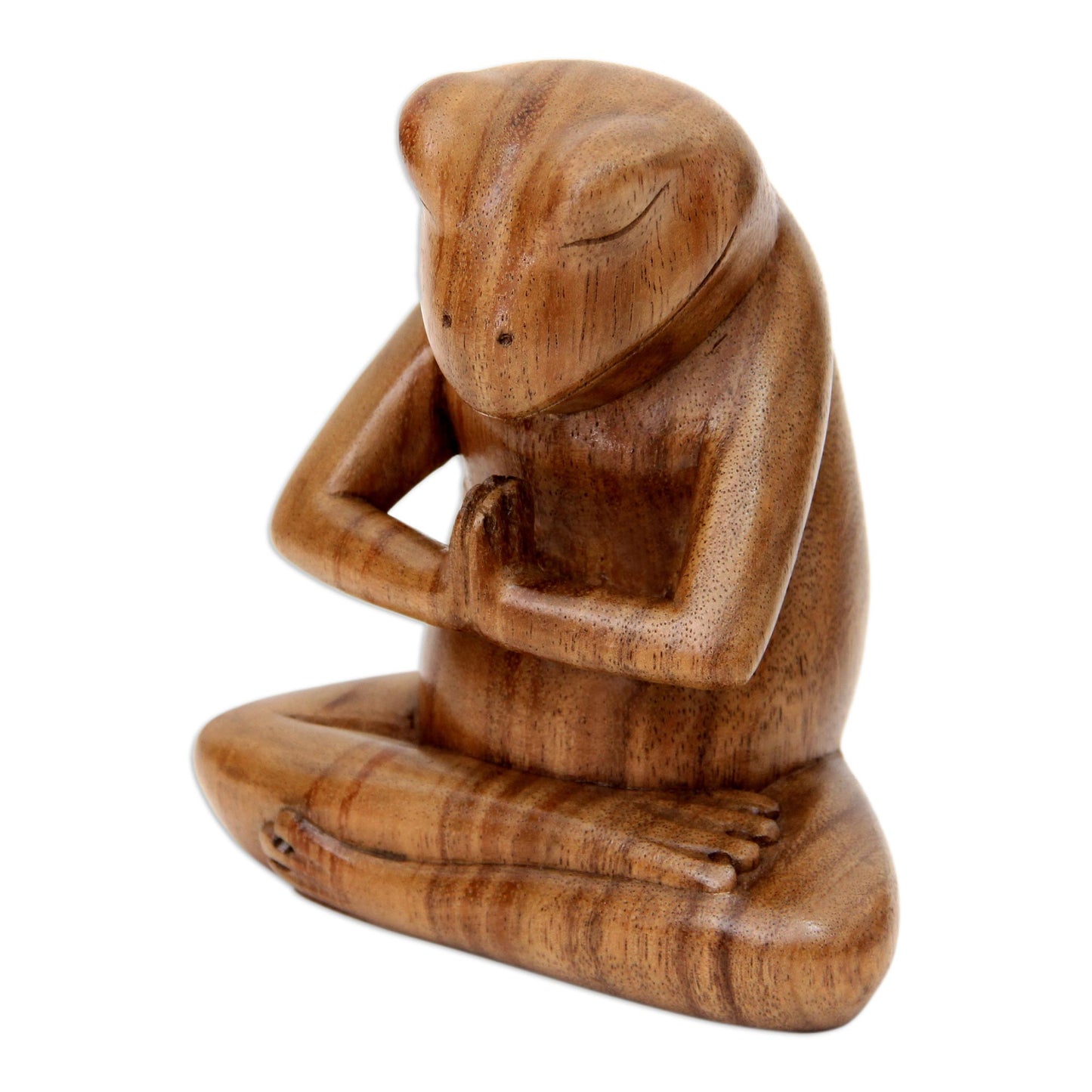 Asana Pose Yoga Frog Carved Wood Sculpture