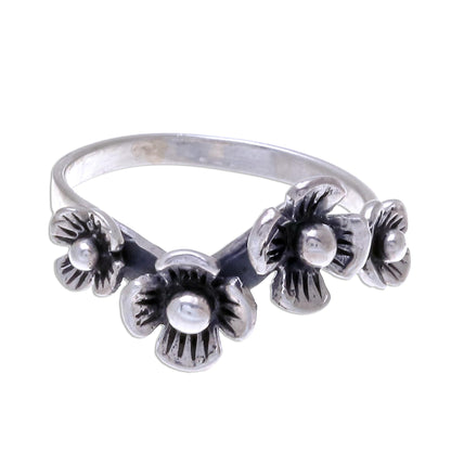 Daisy Quartet Artisan Crafted Floral Sterling Silver Band Ring