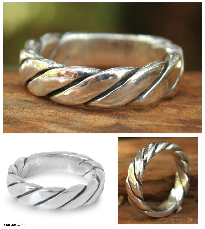 NOVICA - Men's Sterling Silver Lives Entwined Ring