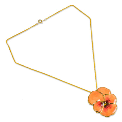 Peach Pansy Natural Flower Pendant Necklace from Thailand