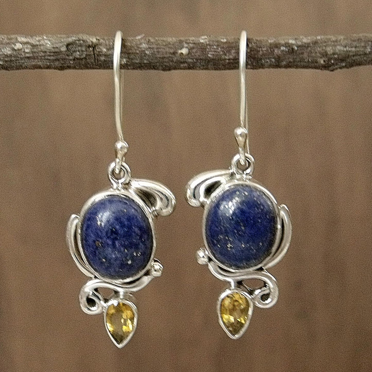 Royal Charm Indian Earrings with Lapis Citrine and Sterling Silver