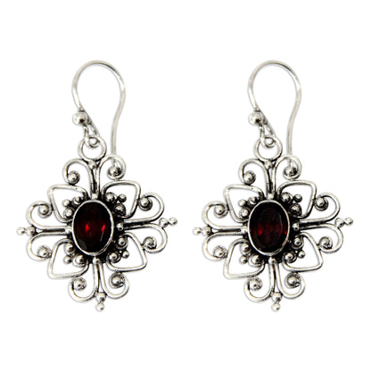 Radiant Blossom Hand Made Garnet and Sterling Silver Dangle Earrings