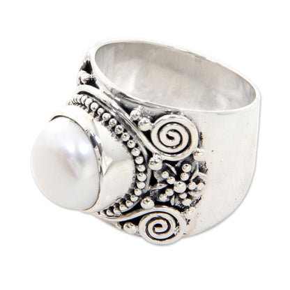 White Frangipani Sterling & Pearl Cocktail Ring