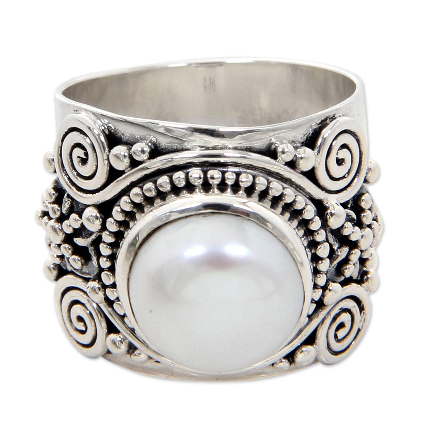 White Frangipani Sterling & Pearl Cocktail Ring