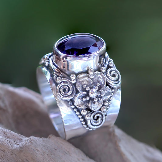 Lilac Frangipani Amethyst Sterling Silver Ring