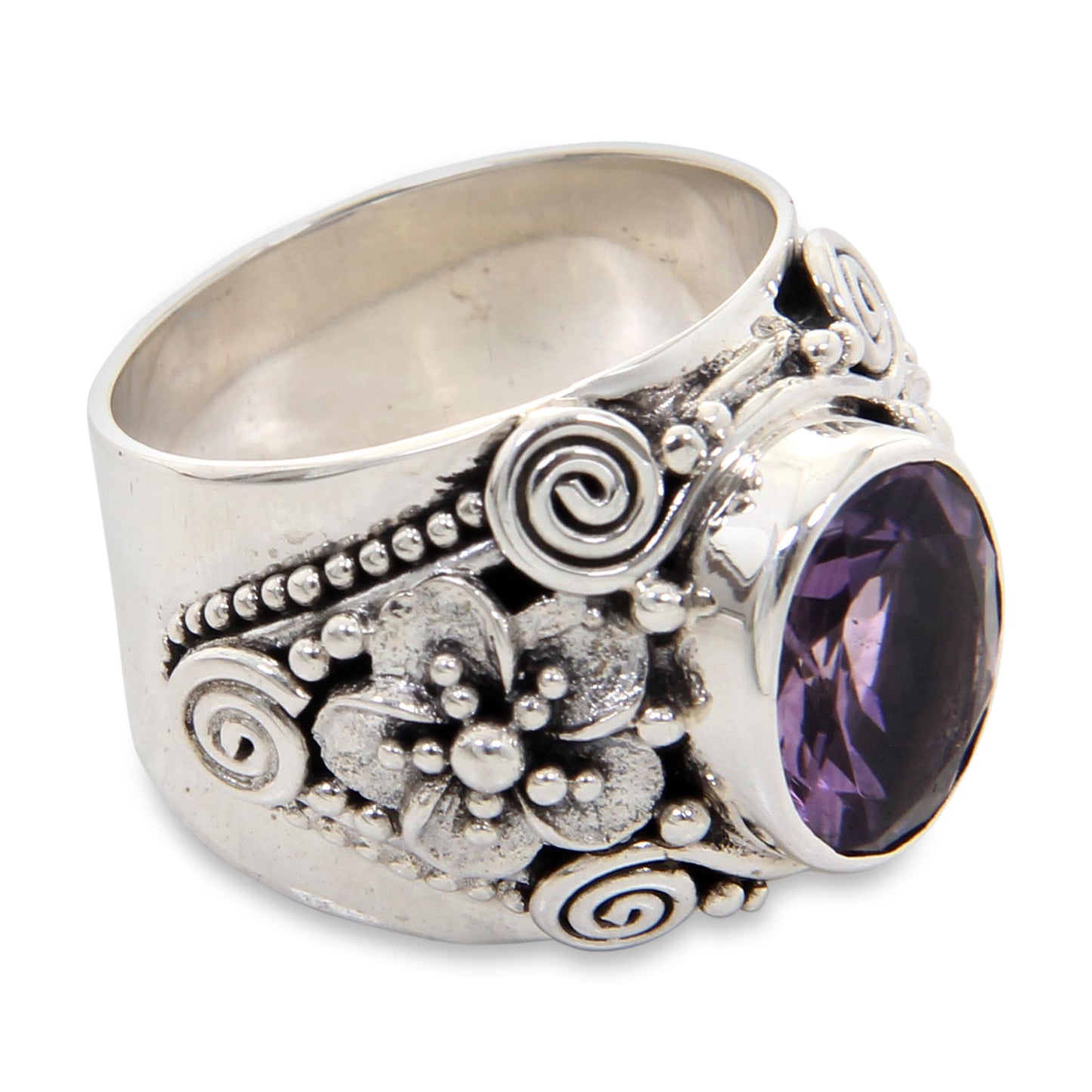 Lilac Frangipani Amethyst Sterling Silver Ring