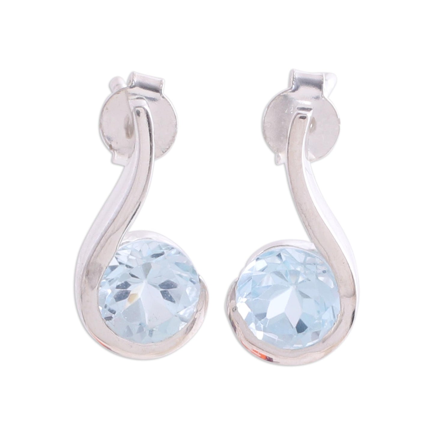 Sky Droplet Blue Topaz Earrings in Sterling Silver Modern Jewelry