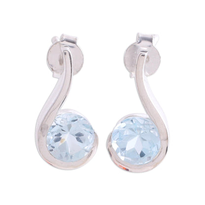 Sky Droplet Blue Topaz Earrings in Sterling Silver Modern Jewelry