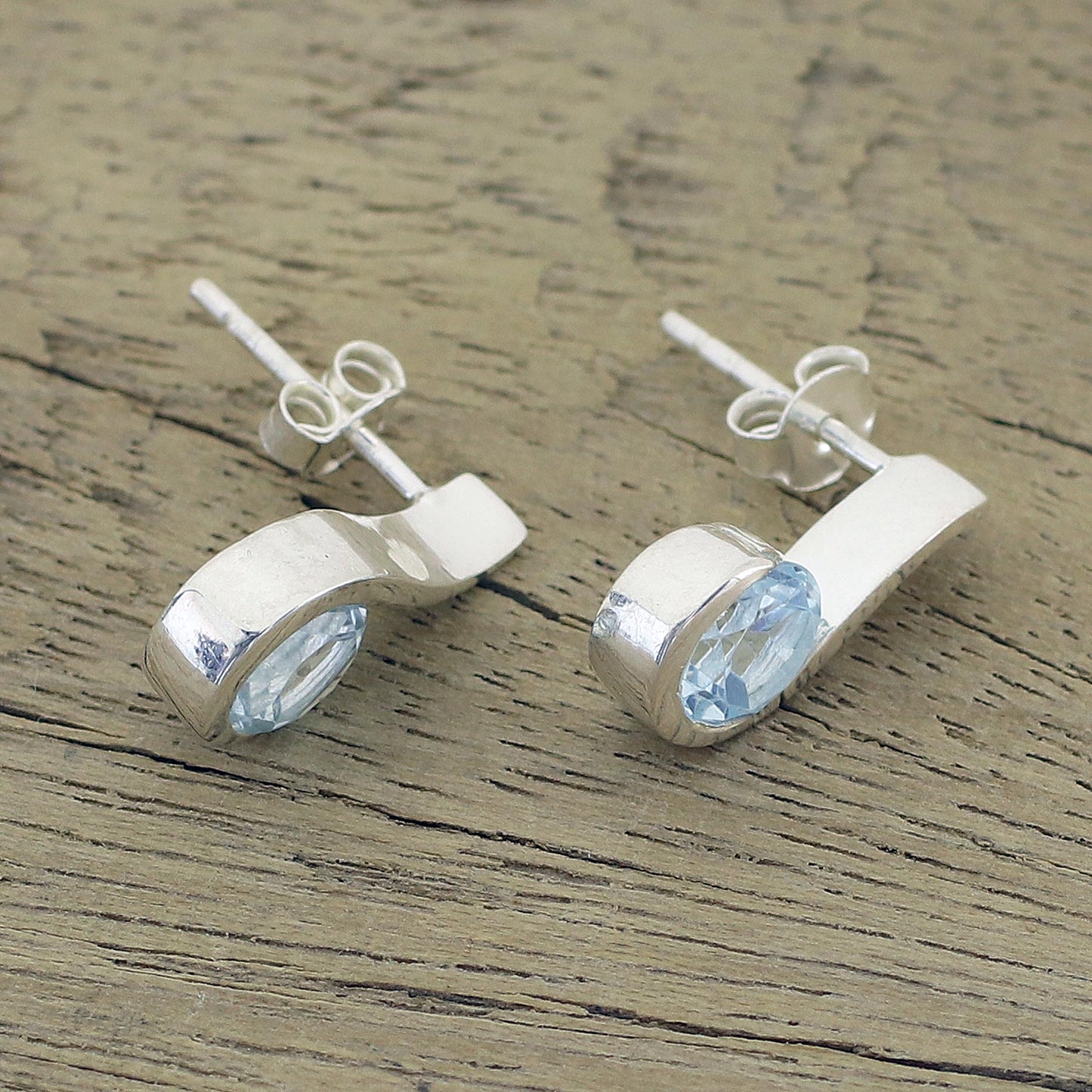 Sky Droplet Blue Topaz Earrings in Sterling Silver Modern Jewelry