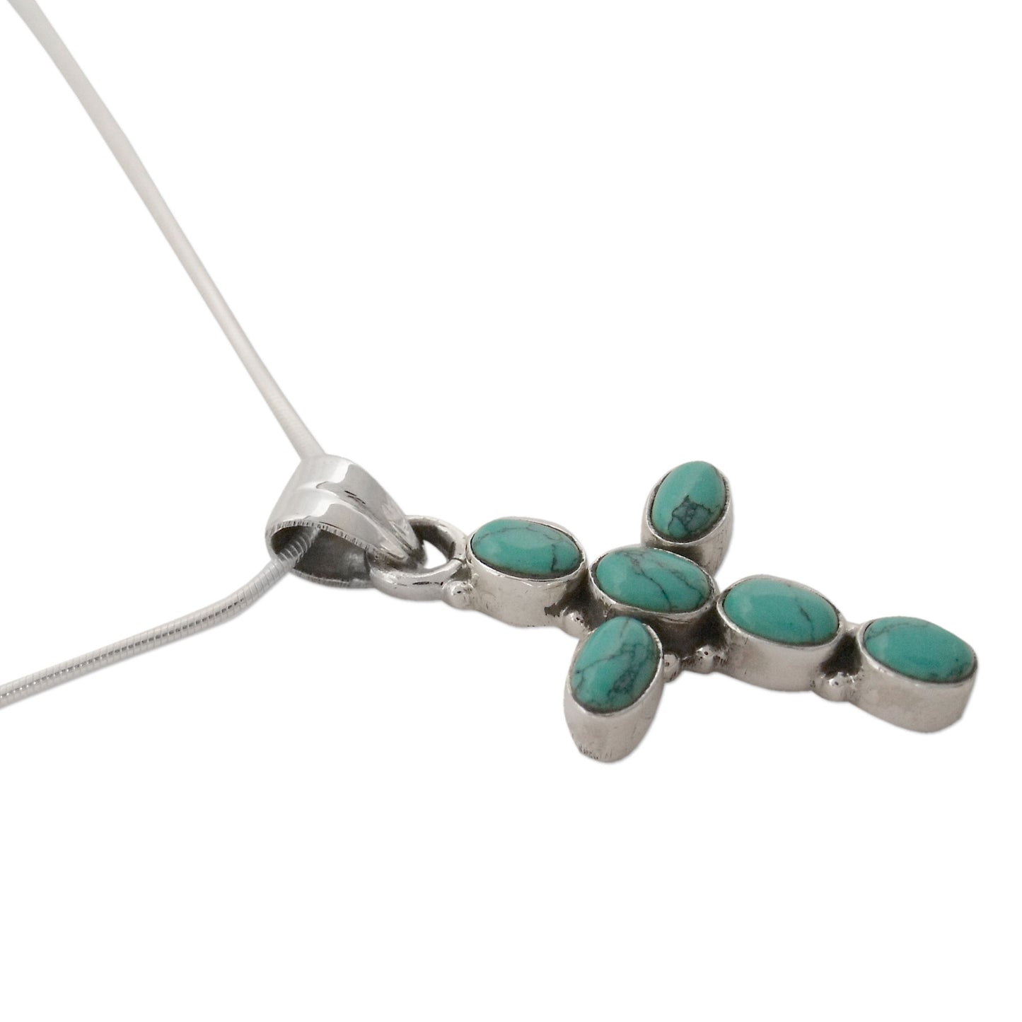 Sky Blue Cross Turquoise Colored Cross Sterling Silver Pendant  Necklace