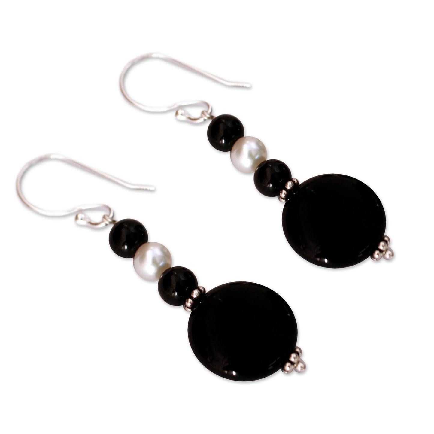 Midnight Kisses Onyx Pearl & Silver Earrings