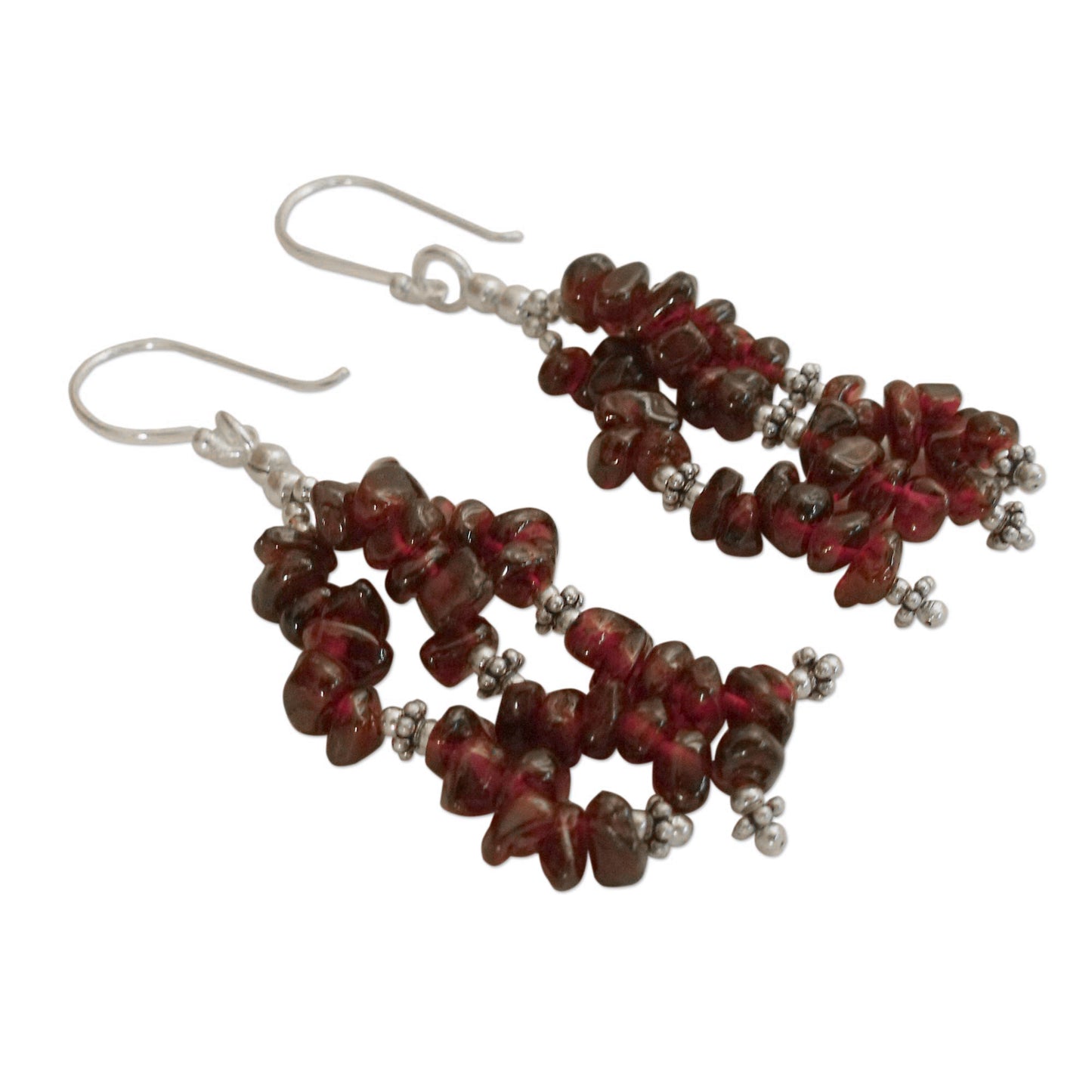 Rejoice Handcrafted Sterling Silver Beaded Garnet Earrings