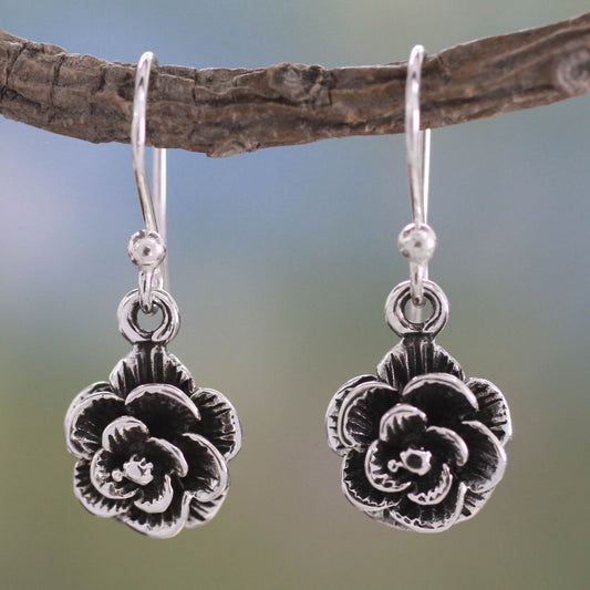 Rose Moon Floral Jewelry Sterling Silver Earrings from India