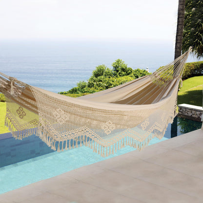 Manaus Majesty Cotton Ecru Fabric Hammock from Brazil(Double)