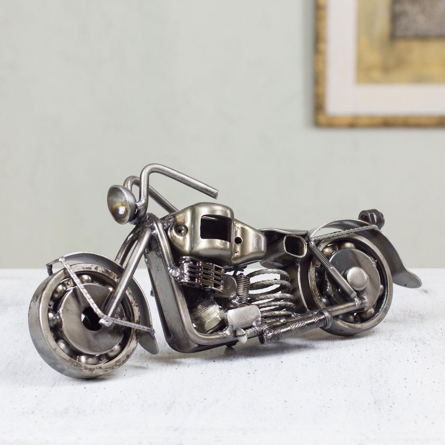 Rustic Standard Motorbike Handcrafted Rustic Sculpture of Recycled Auto Parts