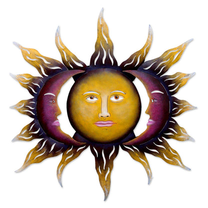 Beloved Sun Hand Made Sun and Moon Steel Wall Art from Mexico