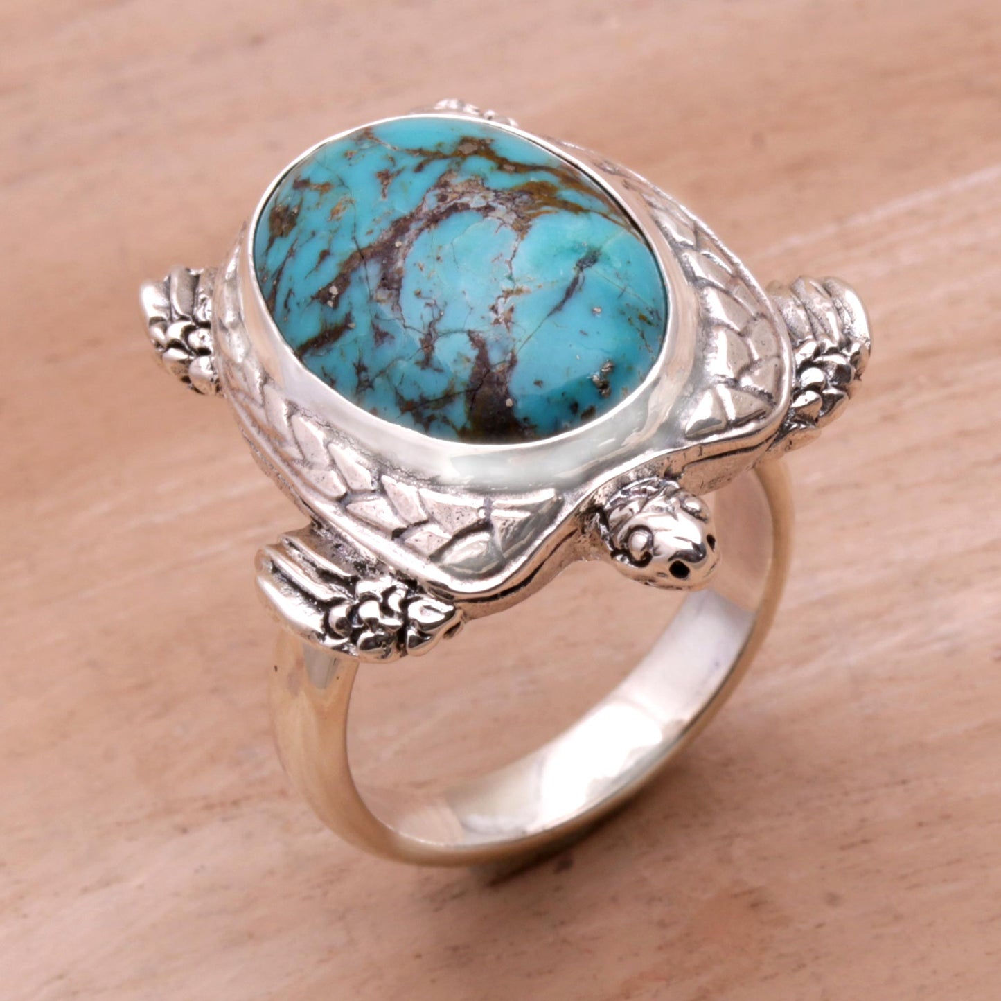 Chelonia Turtle Men's Sterling Silver and Reconstituted Turquoise Ring