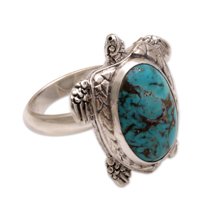 Chelonia Turtle Men's Sterling Silver and Reconstituted Turquoise Ring