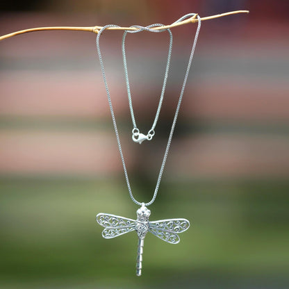 Lucky Dragonfly Sterling Silver Pendant Necklace