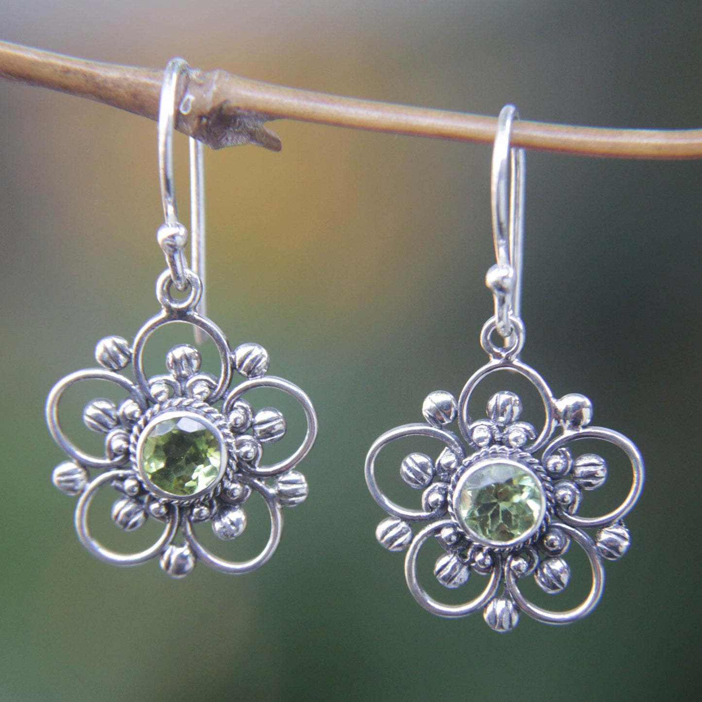 Peridot & Sterling Silver Flower Earrings