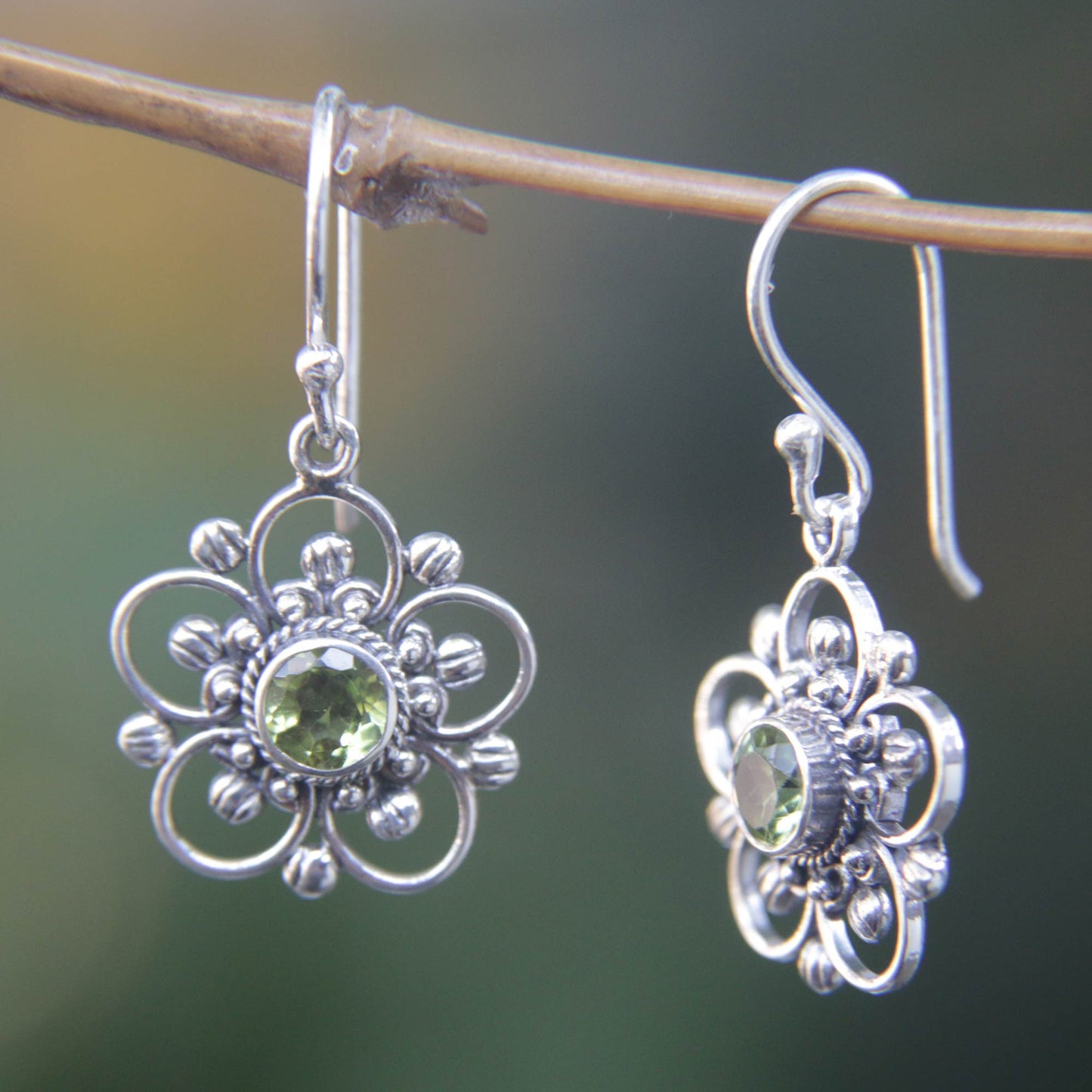 Peridot & Sterling Silver Flower Earrings