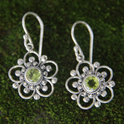 Peridot & Sterling Silver Flower Earrings