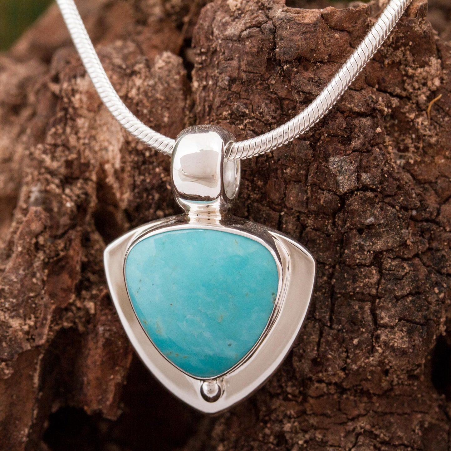 Pyramid of Friendship Modern Sterling Silver and Natural Turquoise Necklace