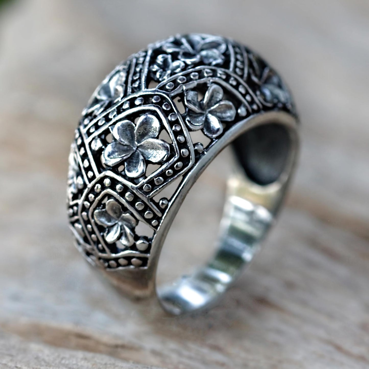 Frangipani Mystique Sterling Silver Floral Ring