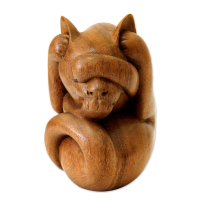 Yogi Cat Wood Sculpture