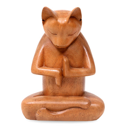 Full Lotus Cat Wood sculpture