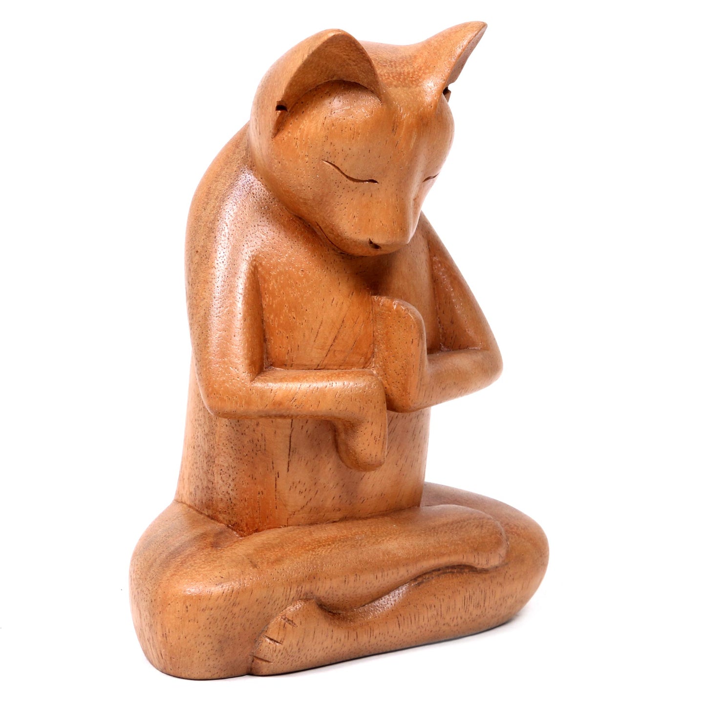 Full Lotus Cat Wood sculpture