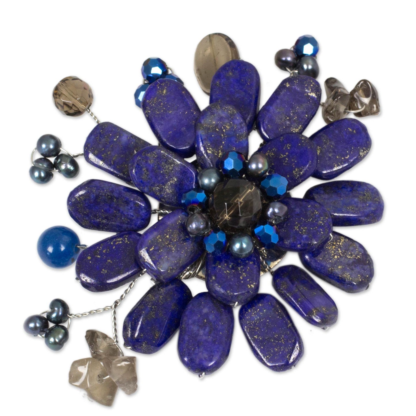 Phuket Flowers Multi-Gem Steel Glass Brooch