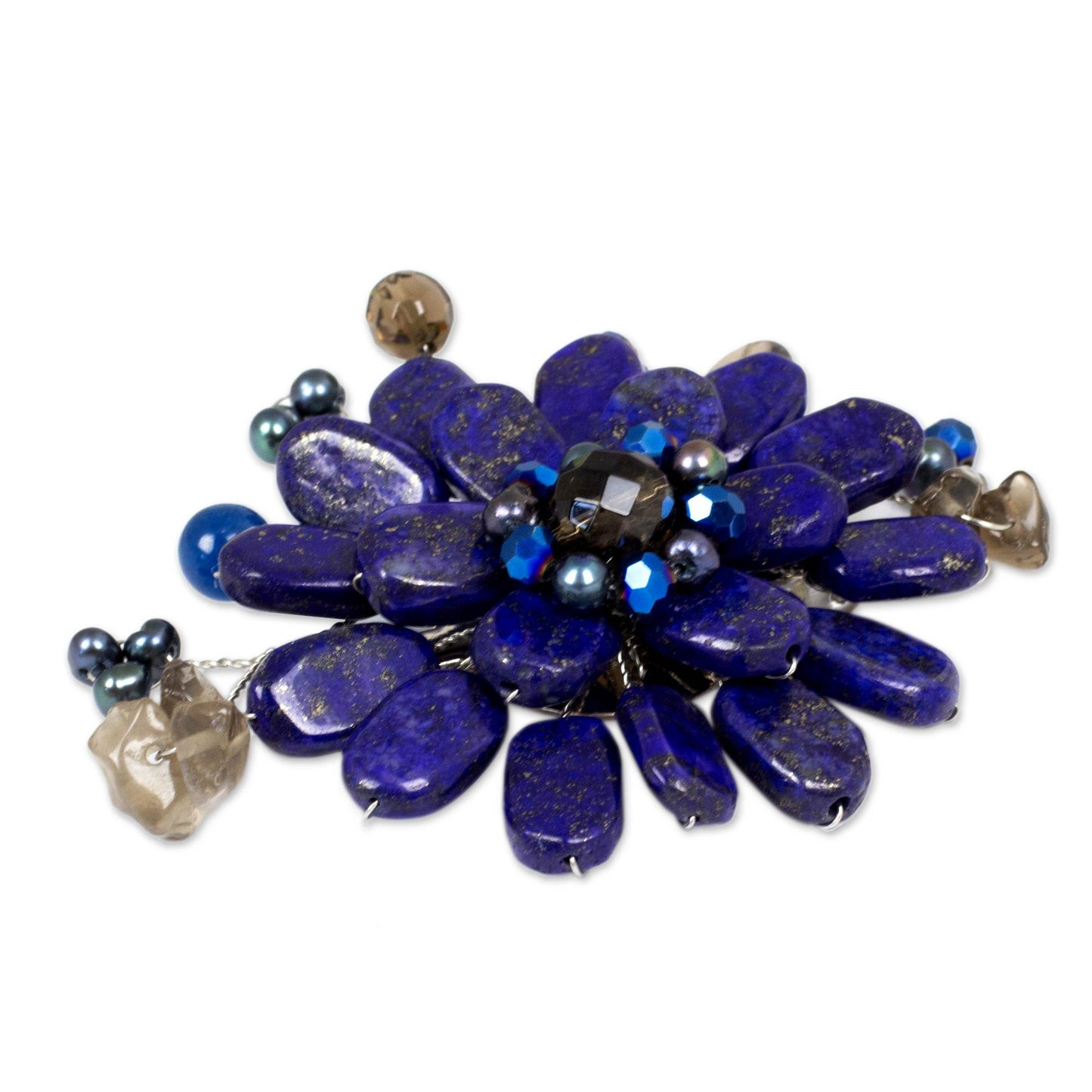 Phuket Flowers Multi-Gem Steel Glass Brooch