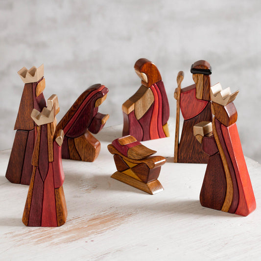 Gifts for Baby Jesus Wood Nativity Scene Set of 8 Pcs Handmade Peru