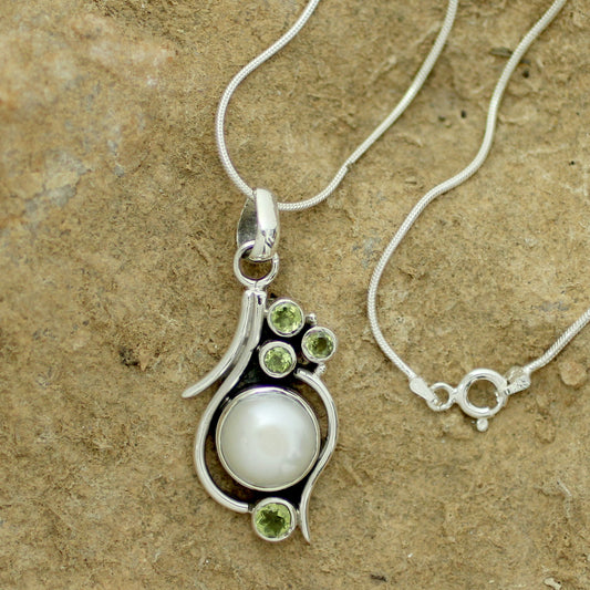 Sweet Dreams Cultured Pearl Peridot and Sterling Silver Necklace