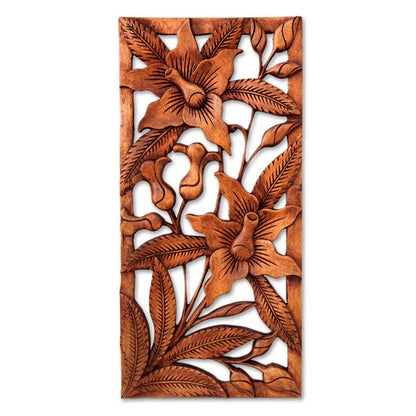 Balinese Orchids Floral Wood Wall Sculpture