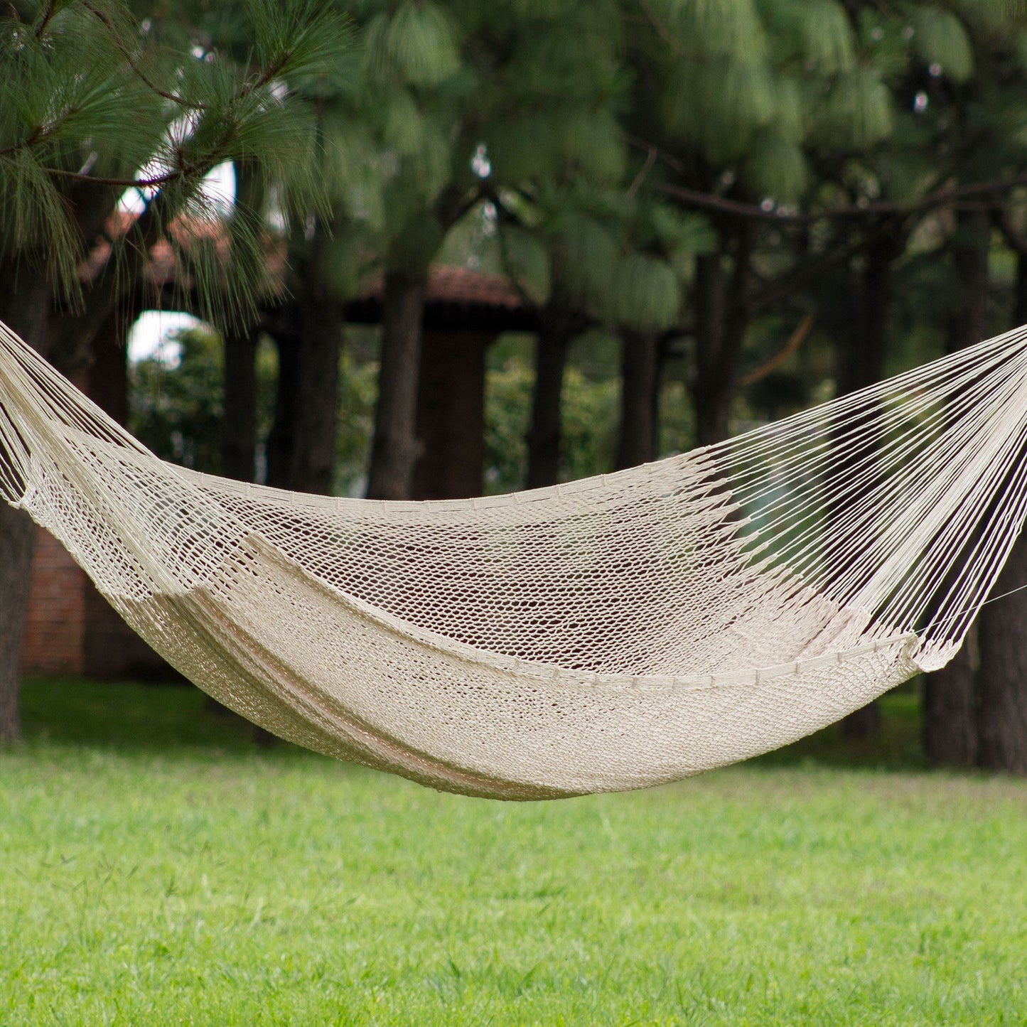 Two Person Hand Woven Beige Cotton Hammock