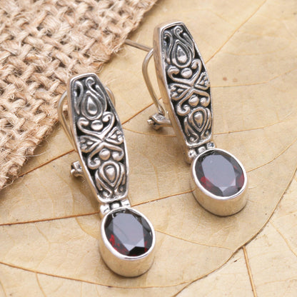 Pura Dalem Garnet and Silver Drop Earrings