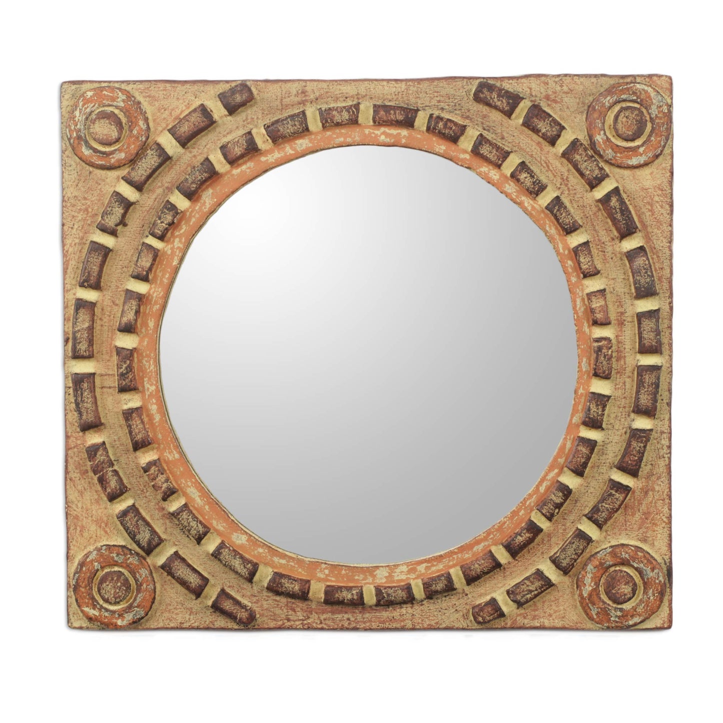 African Tradition Rustic Wood Wall Mirror