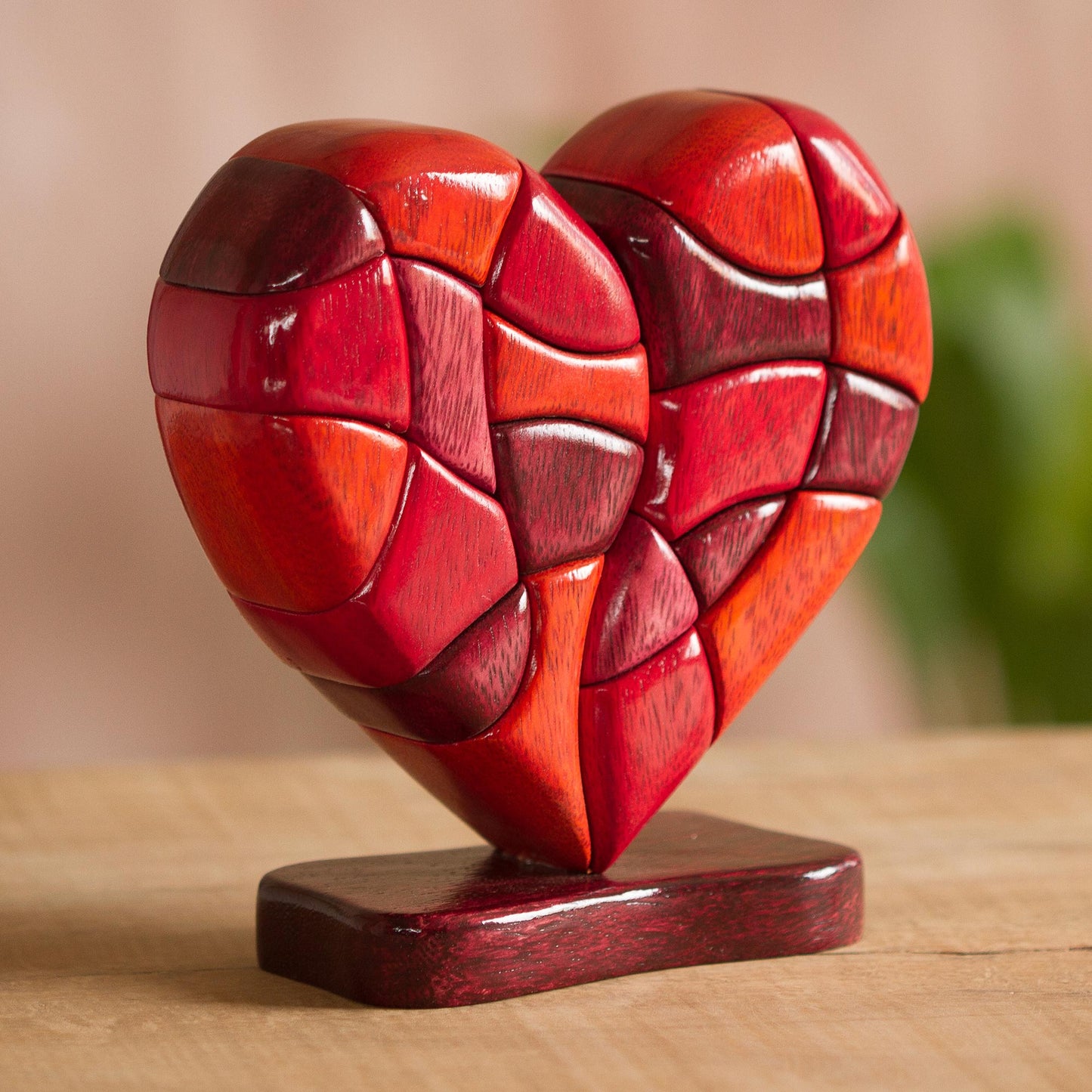 Heart of Love Wood Heart Sculpture Statuette Hand Carved in Peru